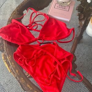 PrettyLittleThing Red String Bikini Set